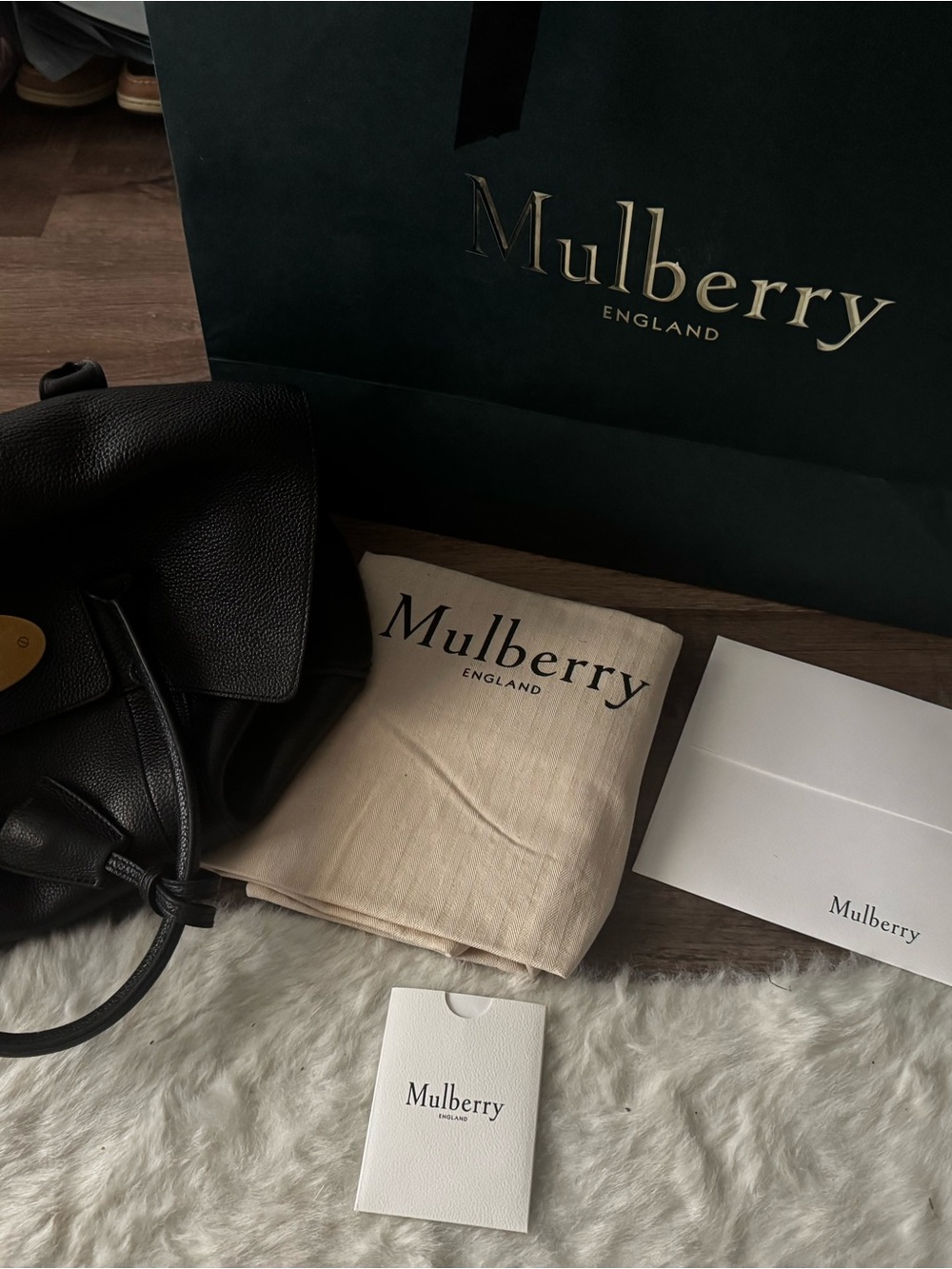 Mulberry Black Pebbled Leather Men's Backpack with Gold Hardware